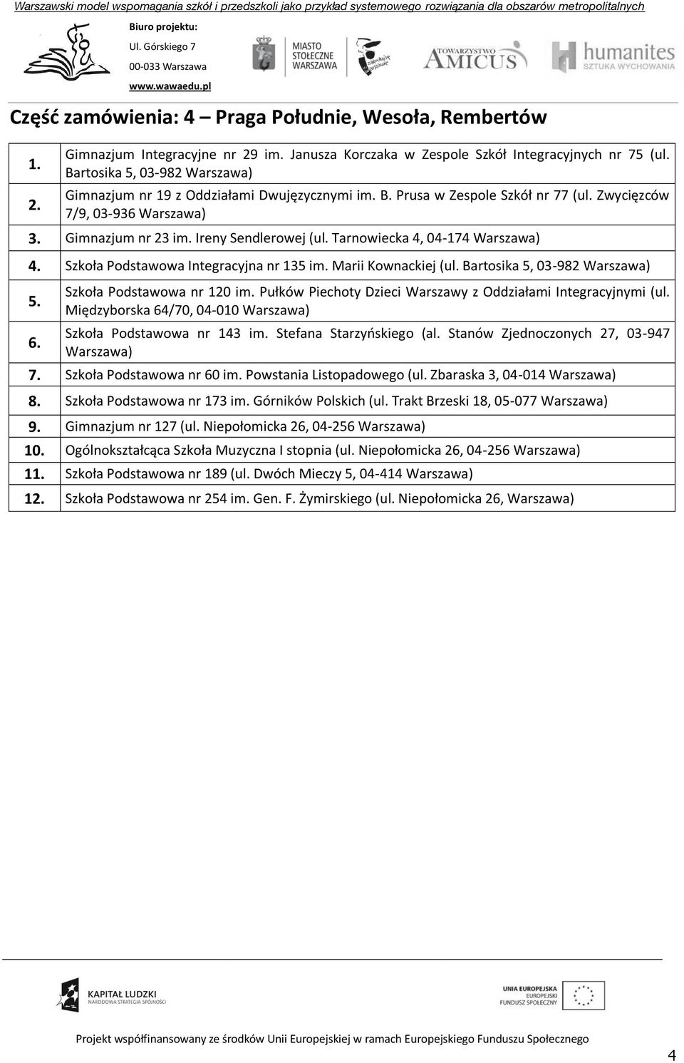 Szkoła Podstawowa Integracyjna nr 135 im. Marii Kownackiej (ul. Bartosika 5, 03-982 5. 6. Szkoła Podstawowa nr 120 im. Pułków Piechoty Dzieci Warszawy z Oddziałami Integracyjnymi (ul.