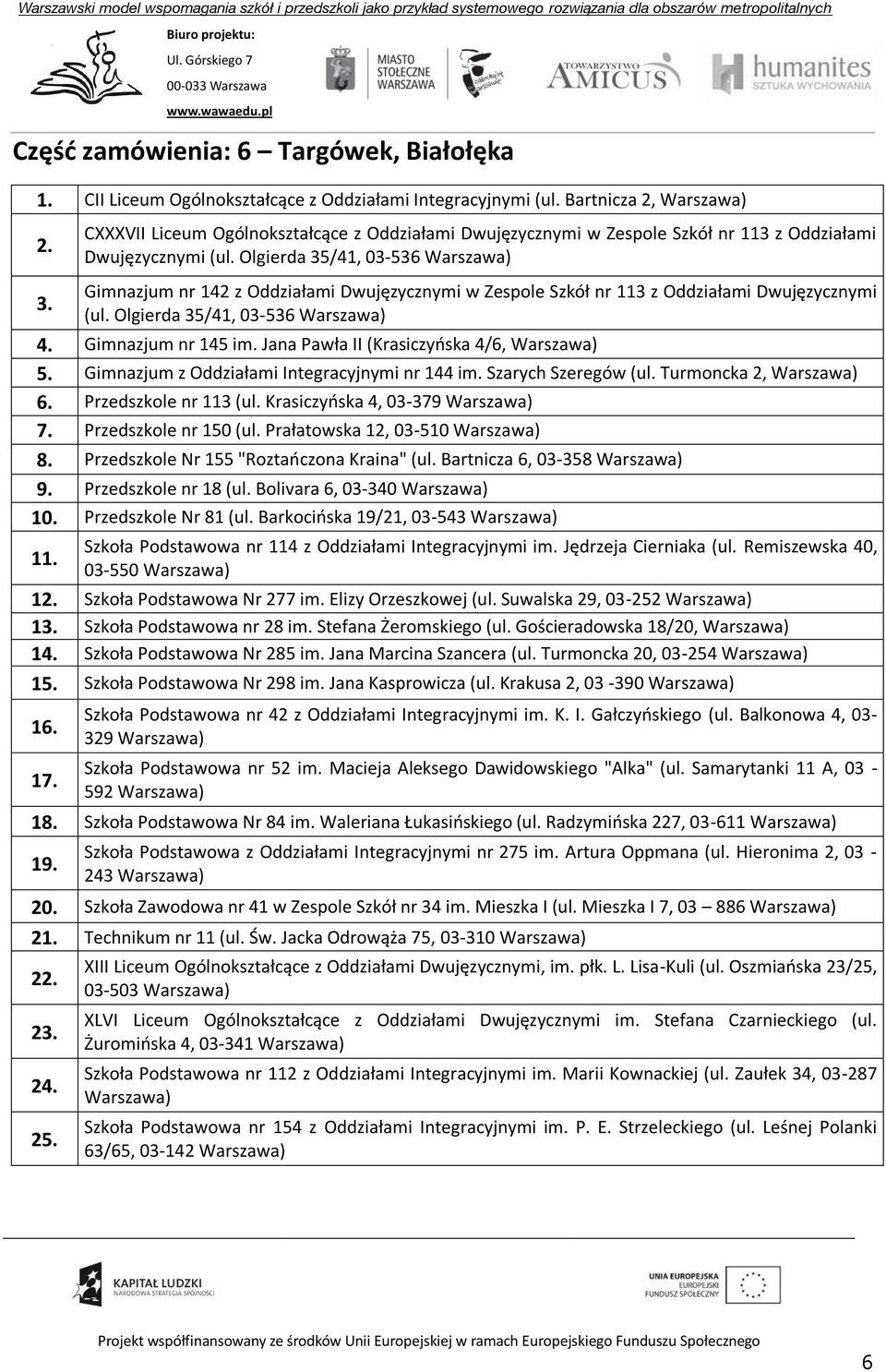 Olgierda 35/41, 03-536 Gimnazjum nr 142 z Oddziałami Dwujęzycznymi w Zespole Szkół nr 113 z Oddziałami Dwujęzycznymi (ul. Olgierda 35/41, 03-536 4. Gimnazjum nr 145 im.