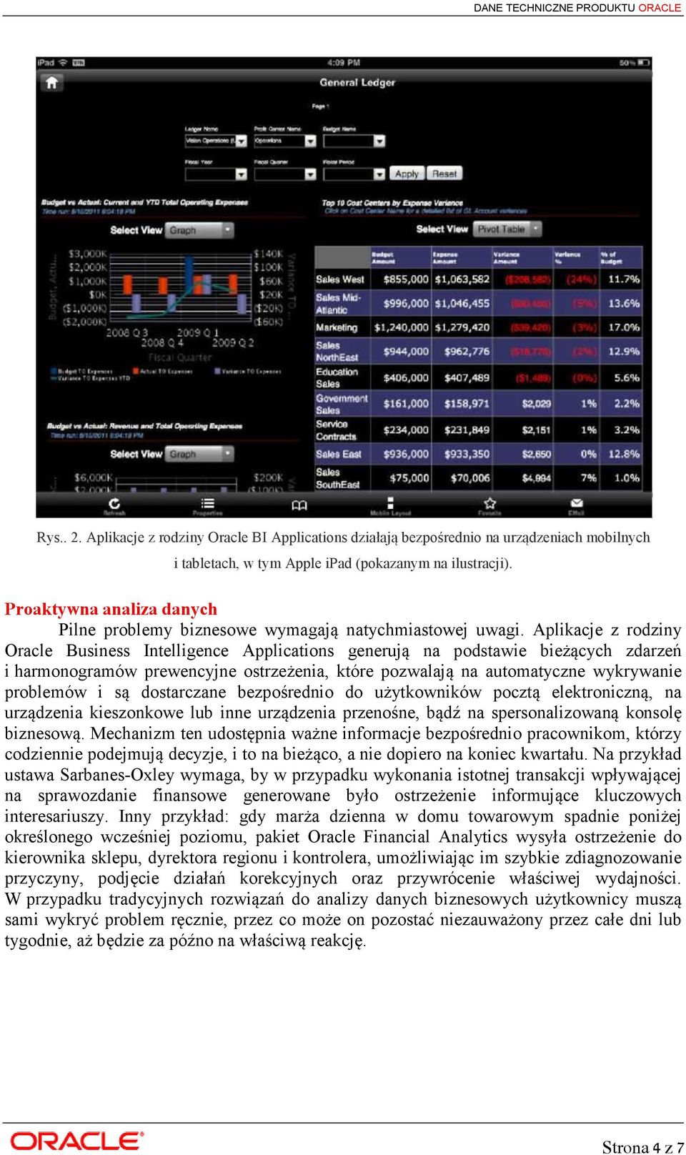 Aplikacje z rodziny Oracle Business Intelligence Applications generują na podstawie bieżących zdarzeń i harmonogramów prewencyjne ostrzeżenia, które pozwalają na automatyczne wykrywanie problemów i