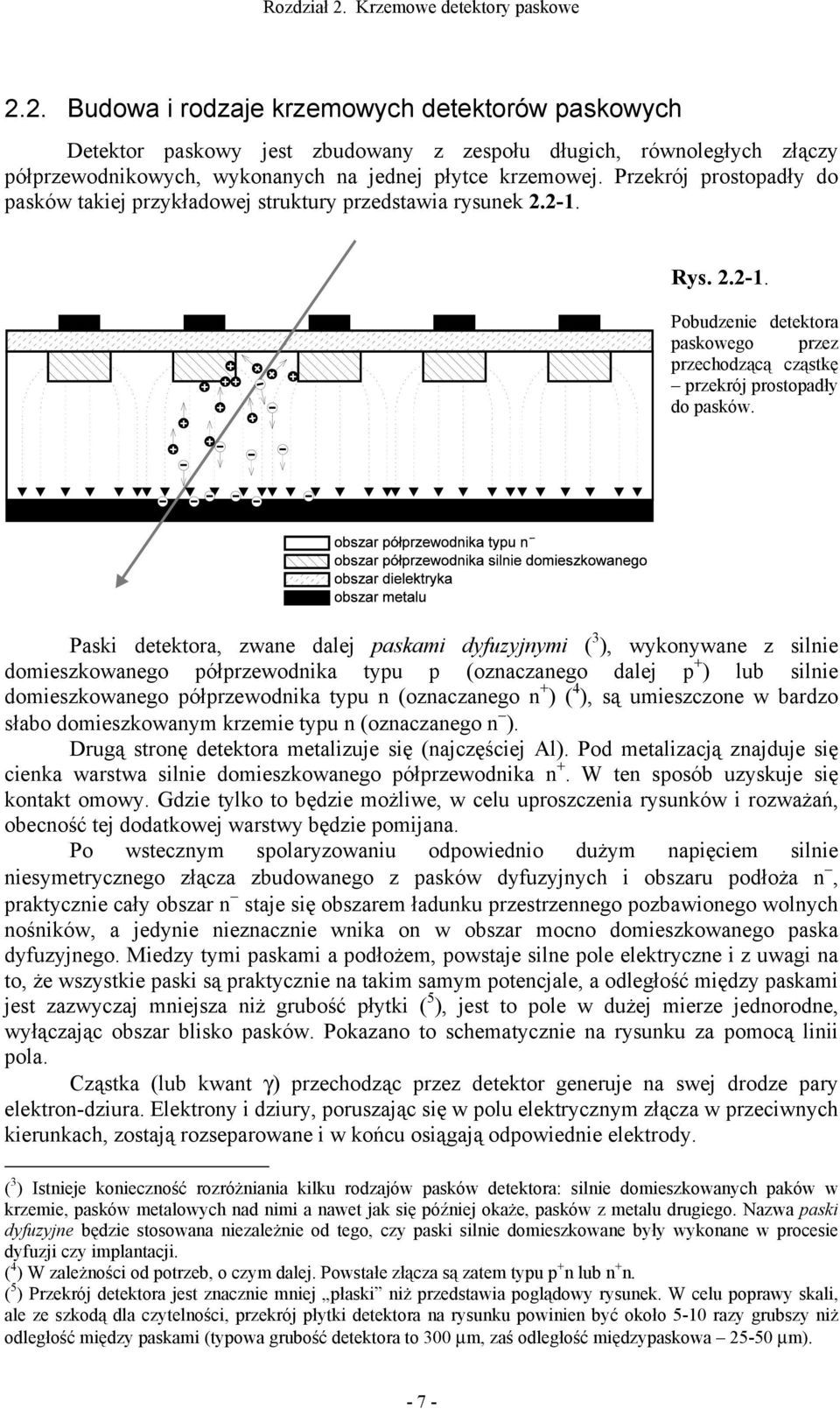 Przekrój prostopały o pasków takiej przykłaowej struktury przestawia rysunek.-. Rys..-. Pobuzenie etektora paskowego przez przechozącą cząstkę przekrój prostopały o pasków.