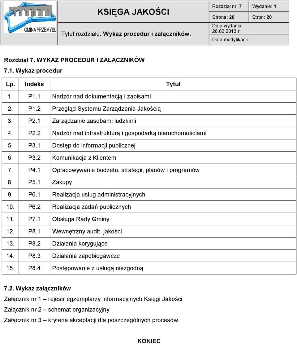 1 Dostęp do informacji publicznej 6. P3.2 Komunikacja z Klientem 7. P4.1 Opracowywanie budżetu, strategii, planów i programów 8. P5.1 Zakupy 9. P6.1 Realizacja usług administracyjnych 10. P6.2 Realizacja zadań publicznych 11.