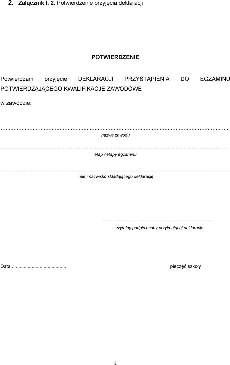 PRZYSTĄPIENIA DO EGZAMINU POTWIERDZAJĄCEGO KWALIFIKACJE ZAWODOWE w zawodzie:.