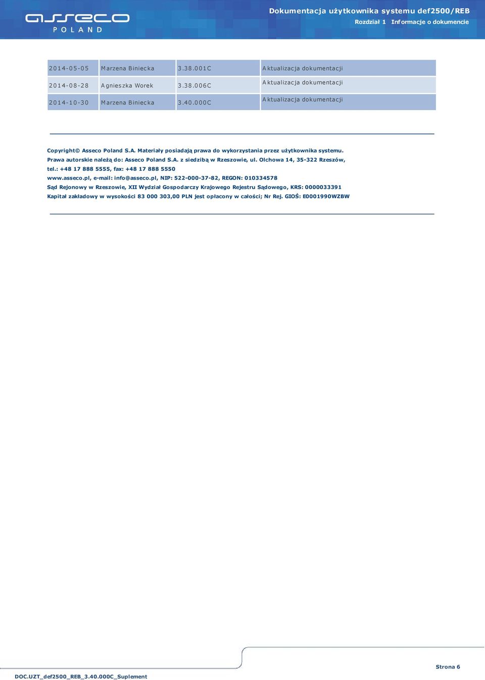 Prawa autorskie należą do: Asseco Poland S.A. z siedzibą w Rzeszowie, ul. Olchowa 14, 35-322 Rzeszów, tel.: +48 17 888 5555, fax: +48 17 888 5550 www.asseco.pl, e-mail: info@asseco.
