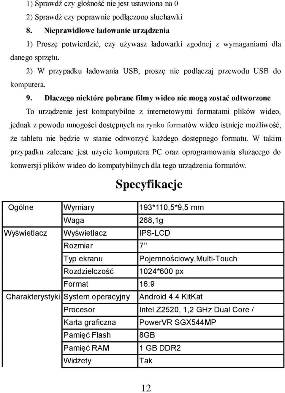 9. Dlaczego niektóre pobrane filmy wideo nie mogą zostać odtworzone To urządzenie jest kompatybilne z internetowymi formatami plików wideo, jednak z powodu mnogości dostępnych na rynku formatów wideo