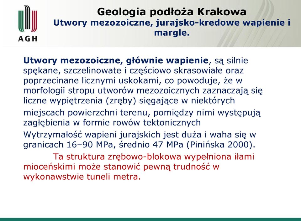 stropu utworów mezozoicznych zaznaczają się liczne wypiętrzenia (zręby) sięgające w niektórych miejscach powierzchni terenu, pomiędzy nimi występują zagłębienia w