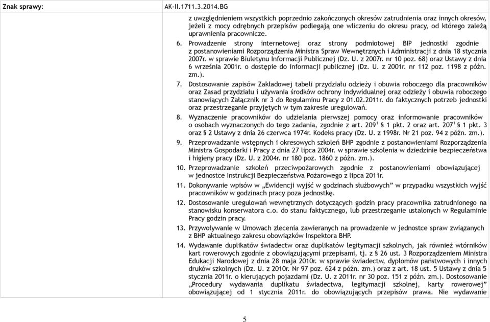 uprawnienia pracownicze. 6.