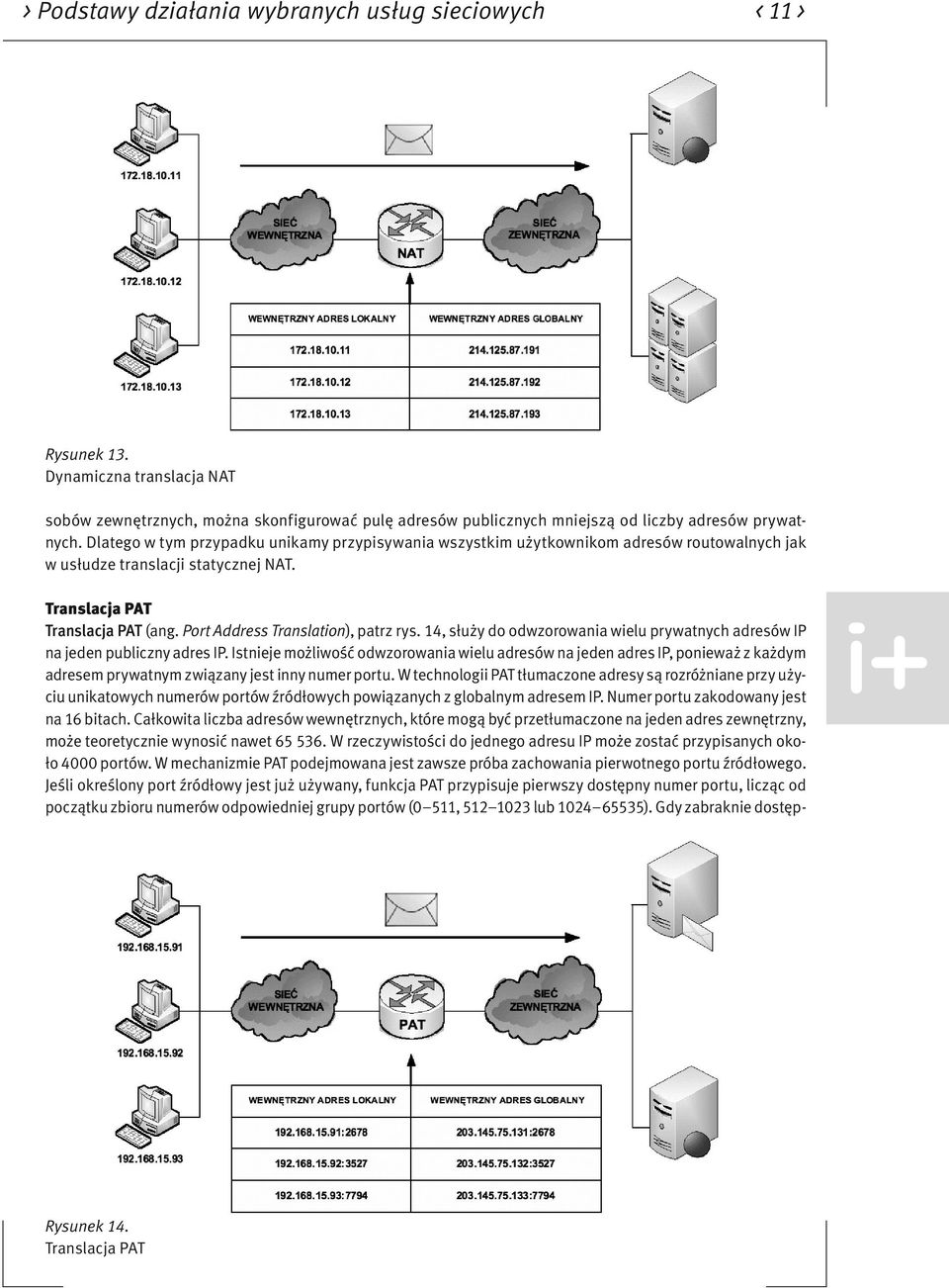 Port Address Translation), patrz rys. 14, służy do odwzorowania wielu prywatnych adresów IP na jeden publiczny adres IP.