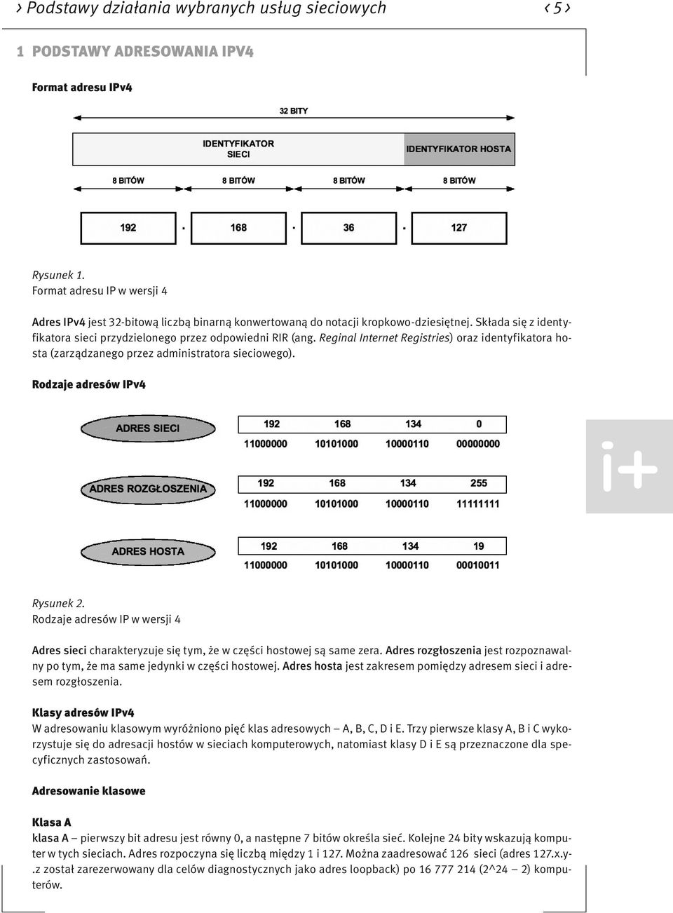 Reginal Internet Registries) oraz identyfikatora hosta (zarządzanego przez administratora sieciowego). Rodzaje adresów IPv4 Rysunek 2.