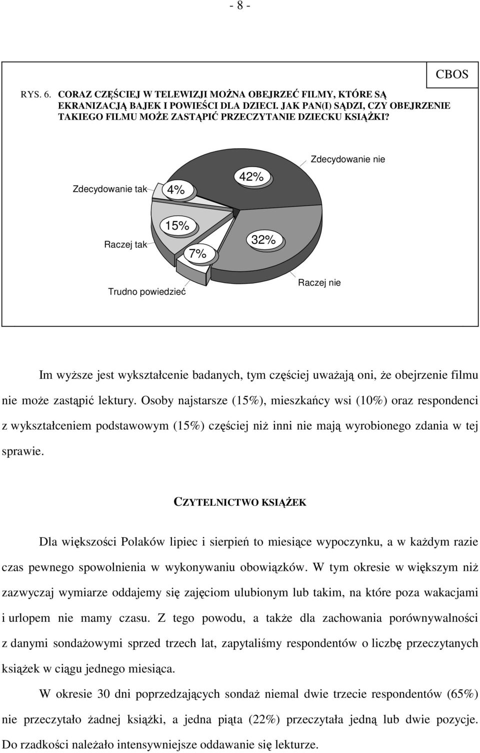 Zdecydowanie tak 4% 42% Zdecydowanie nie Raczej tak 15% 7% 32% Trudno powiedzieć Raczej nie Im wyższe jest wykształcenie badanych, tym częściej uważają oni, że obejrzenie filmu nie może zastąpić