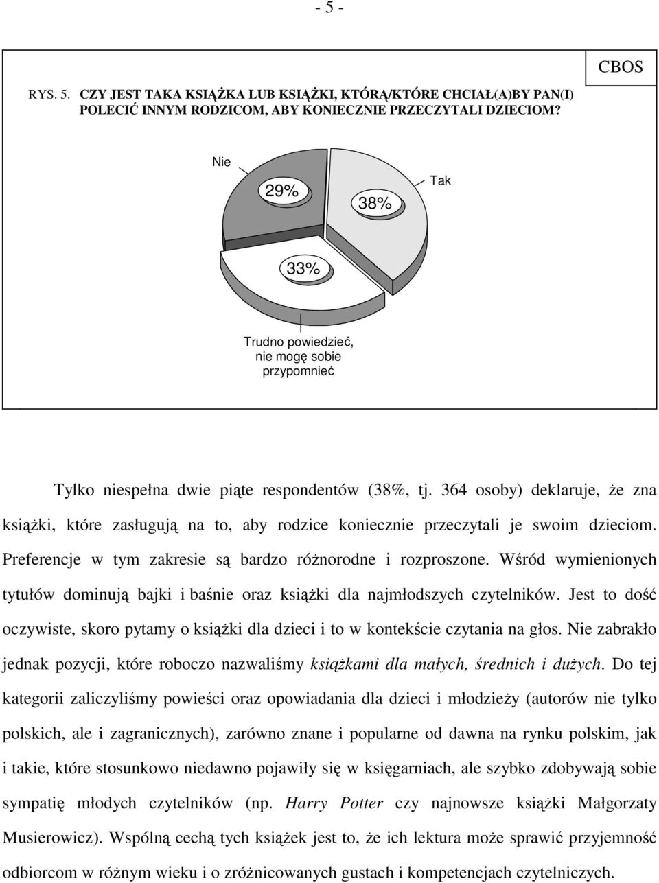 364 osoby) deklaruje, że zna książki, które zasługują na to, aby rodzice koniecznie przeczytali je swoim dzieciom. Preferencje w tym zakresie są bardzo różnorodne i rozproszone.