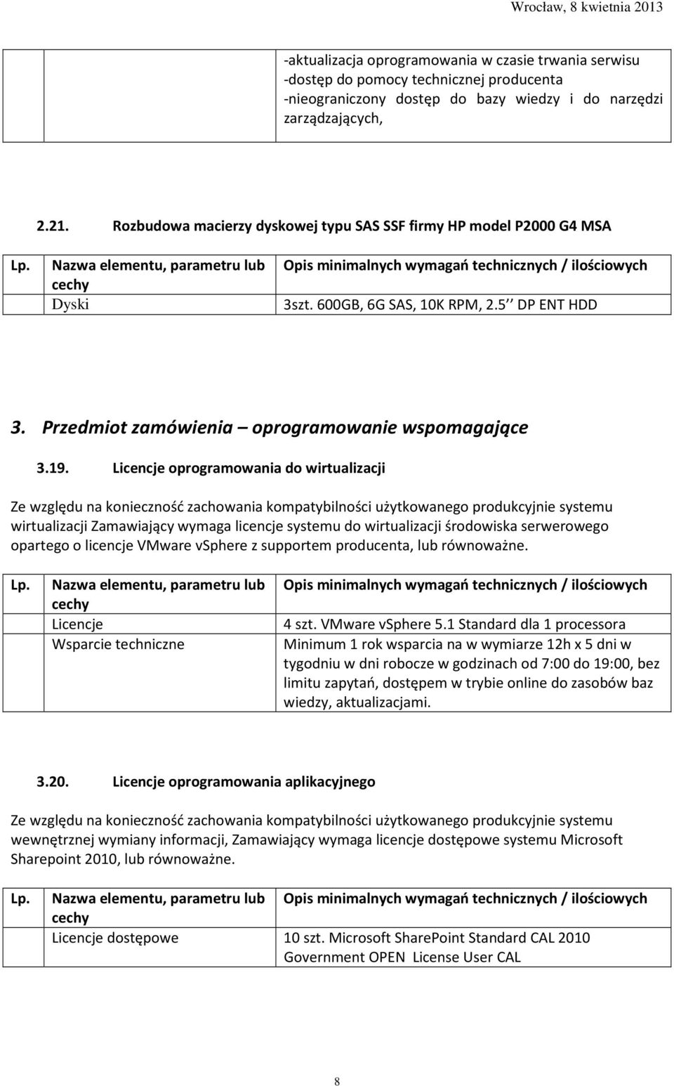 Licencje oprogramowania do wirtualizacji Ze względu na konieczność zachowania kompatybilności użytkowanego produkcyjnie systemu wirtualizacji Zamawiający wymaga licencje systemu do wirtualizacji