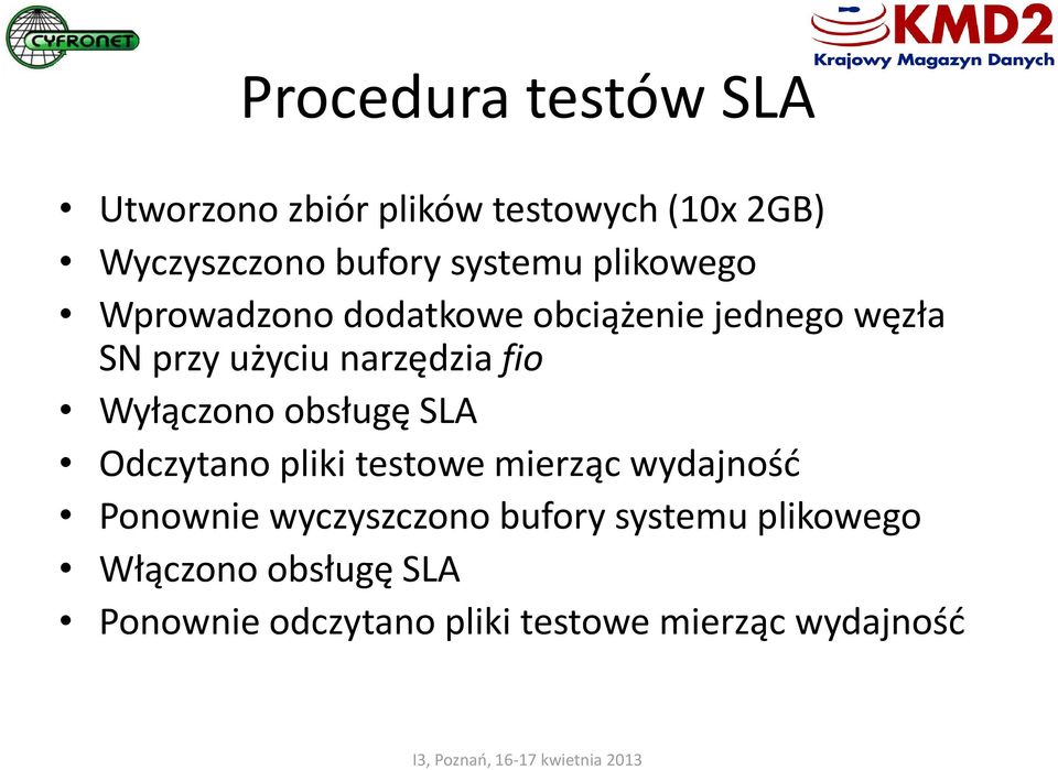 fio Wyłączono obsługę SLA Odczytano pliki testowe mierząc wydajność Ponownie wyczyszczono