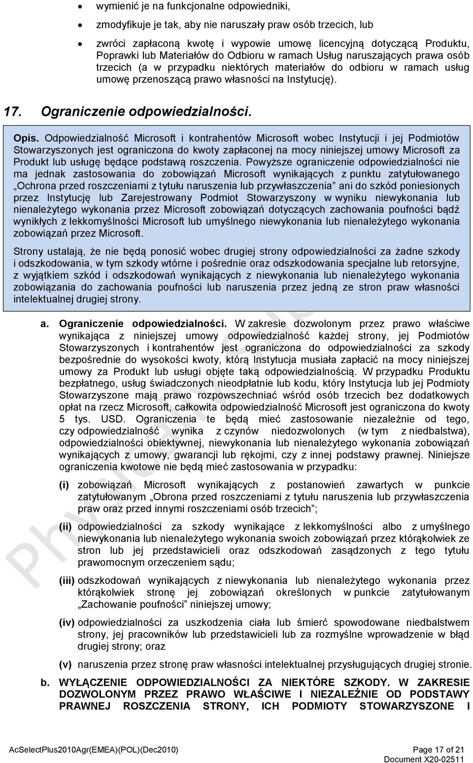 Ograniczenie odpowiedzialności. Opis.