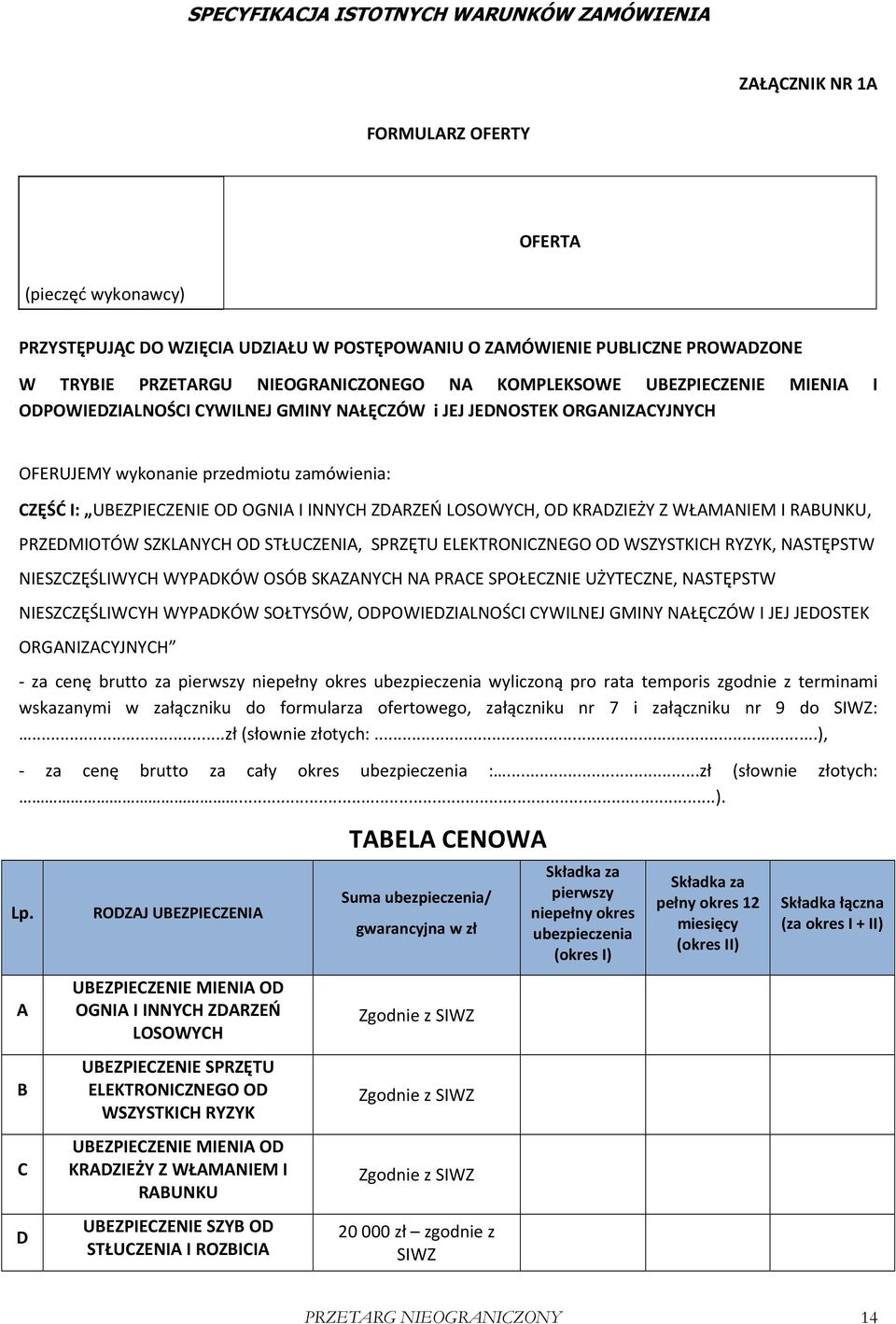 OD KRADZIEŻY Z WŁAMANIEM I RABUNKU, PRZEDMIOTÓW SZKLANYCH OD STŁUCZENIA, SPRZĘTU ELEKTRONICZNEGO OD WSZYSTKICH RYZYK, NASTĘPSTW NIESZCZĘŚLIWYCH WYPADKÓW OSÓB SKAZANYCH NA PRACE SPOŁECZNIE UŻYTECZNE,