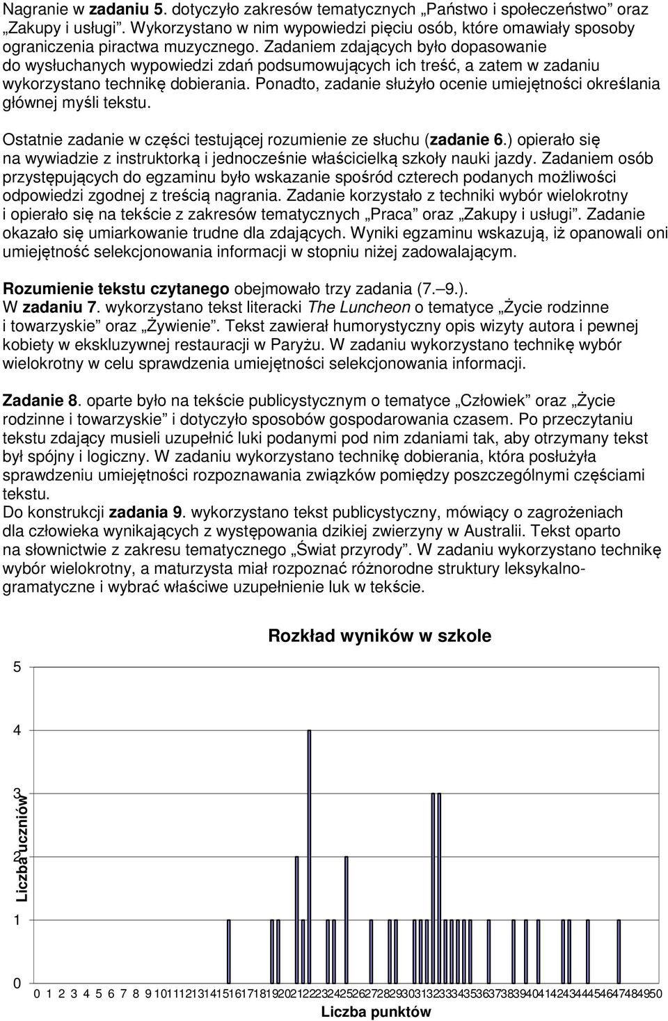 Ponadto, zadanie służyło ocenie umiejętności określania głównej myśli tekstu. Ostatnie zadanie w części testującej rozumienie ze słuchu (zadanie 6.