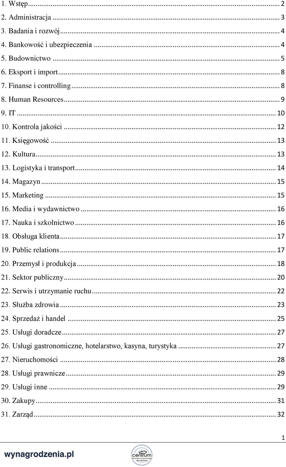 .. 16 18. Obsługa klienta... 17 19. Public relations... 17 20. Przemysł i produkcja... 18 21. Sektor publiczny... 20 22. Serwis i utrzymanie ruchu... 22 23. Służba zdrowia... 23 24. Sprzedaż i handel.