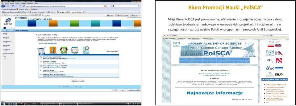 naukowego w europejskich projektach i inicjatywach, a w