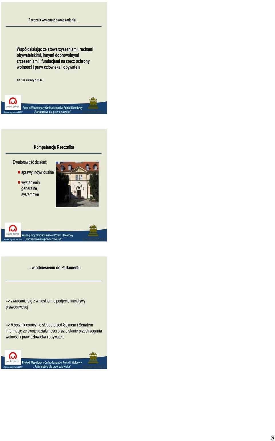 17a ustawy o RPO Kompetencje Rzecznika Dwutorowość działań: sprawy indywidualne wystąpienia generalne, systemowe w odniesieniu do