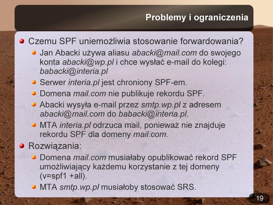 Abacki wysyła e-mail przez smtp.wp.pl z adresem abacki@mail.com do babacki@interia.pl. MTA interia.