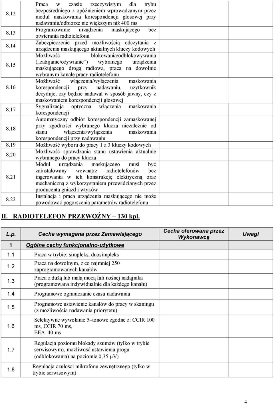 14 Zabezpieczenie przed możliwością odczytania z urządzenia maskującego aktualnych kluczy kodowych Możliwość blokowania/odblokowywania 8.