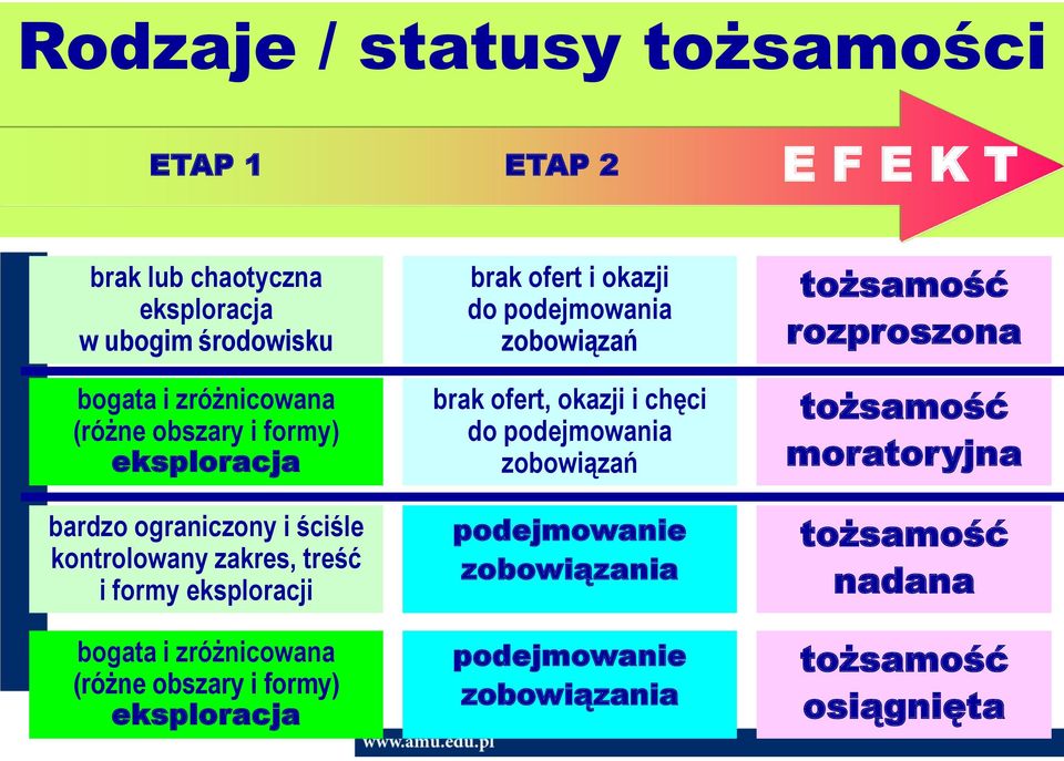 (różne obszary i formy) eksploracja brak ofert i okazji do podejmowania zobowiązań brak ofert, okazji i chęci do podejmowania