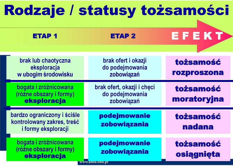 (różne obszary i formy) eksploracja brak ofert i okazji do podejmowania zobowiązań brak ofert, okazji i chęci do podejmowania