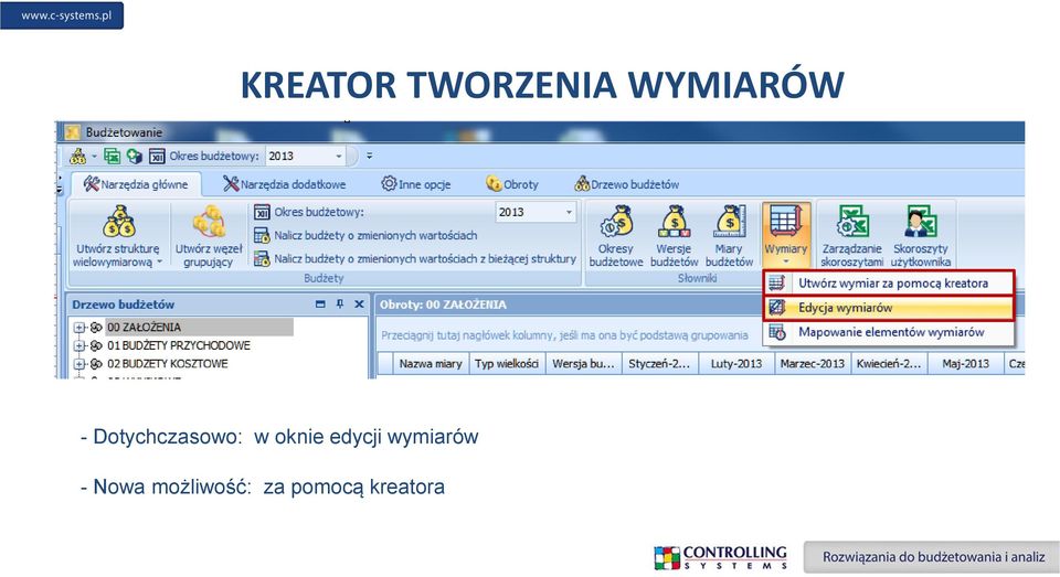 w oknie edycji wymiarów -