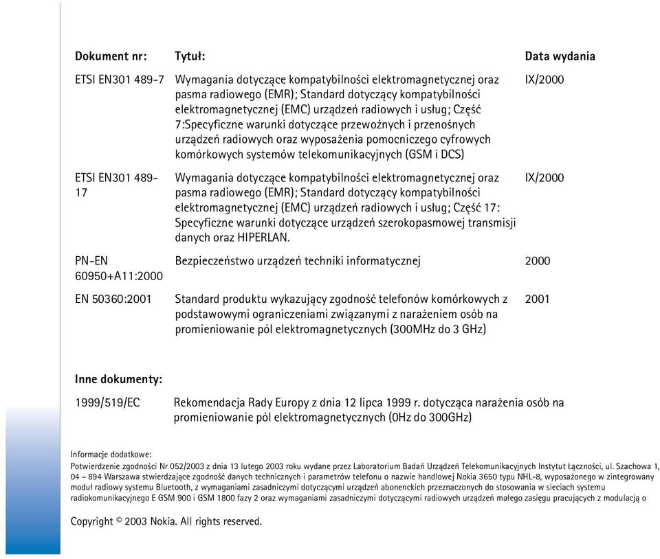 cyfrowych komórkowych systemów telekomunikacyjnych (GSM i DCS) Wymagania dotycz±ce kompatybilno ci elektromagnetycznej oraz pasma radiowego (EMR); Standard dotycz±cy kompatybilno ci