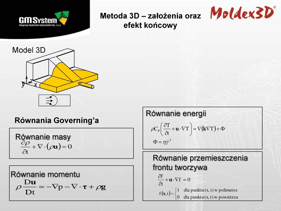 Równanie energii T C P ut t 2 kt Równanie przemieszczenia frontu