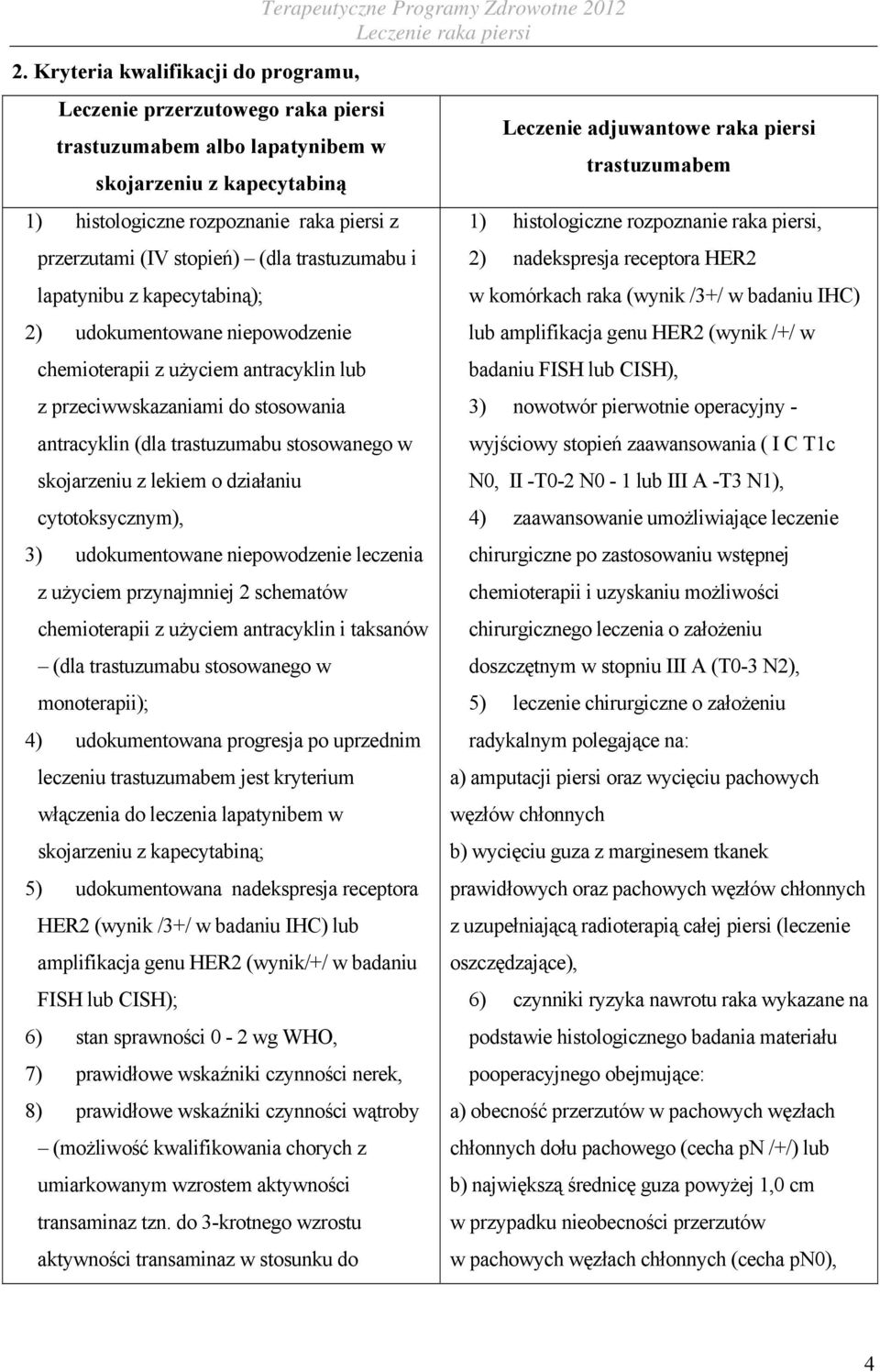 stosowanego w skojarzeniu z lekiem o działaniu cytotoksycznym), 3) udokumentowane niepowodzenie leczenia z użyciem przynajmniej 2 schematów chemioterapii z użyciem antracyklin i taksanów (dla