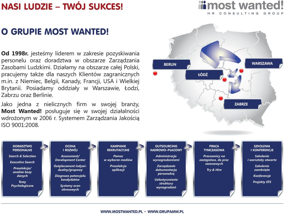 Posiadamy oddziały w Warszawie, Łodzi, Zabrzu oraz Berlinie. BERLIN ÓD WARSZAWA Jako jedna z nielicznych firm w swojej branży, Most Wanted! posługuje się w swojej działalności wdrożonym w 2006 r.