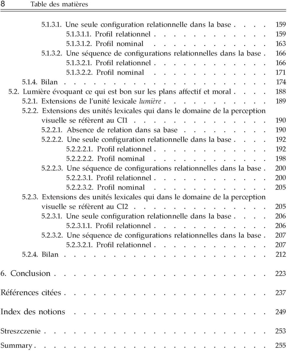 .......... 5.2.2. Extensions des unités lexicales qui dans le domaine de la perception visuelle se réfèrent au CI1.............. 5.2.2.1. Absence de relation dans sa base......... 5.2.2.2. Une seule configuration relationnelle dans la base.