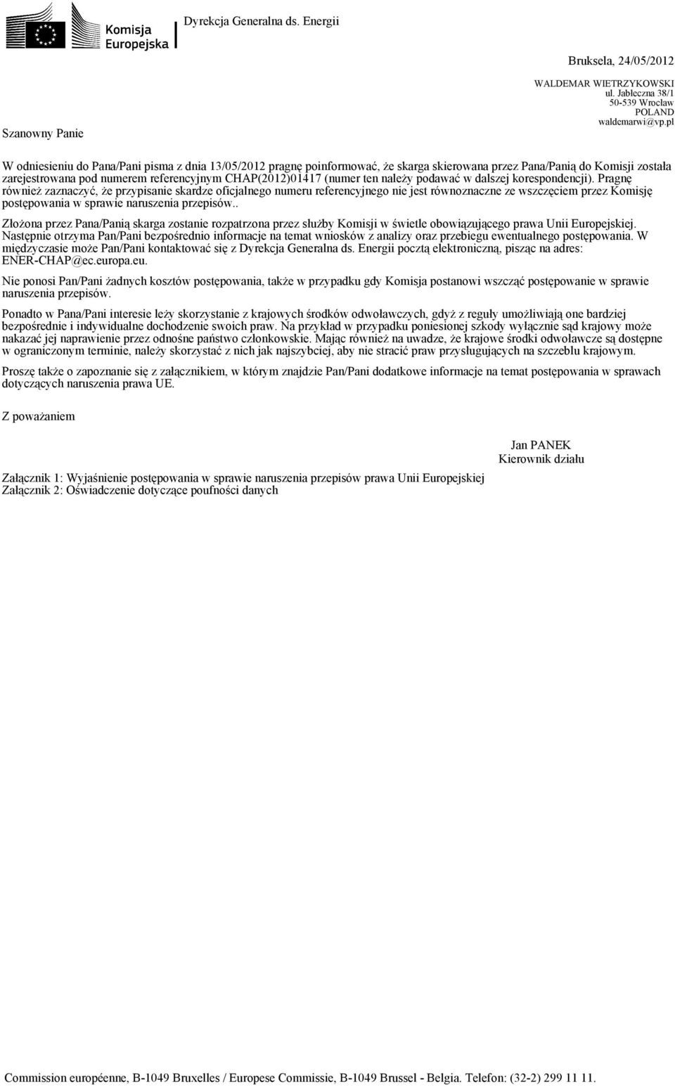 należy podawać w dalszej korespondencji).