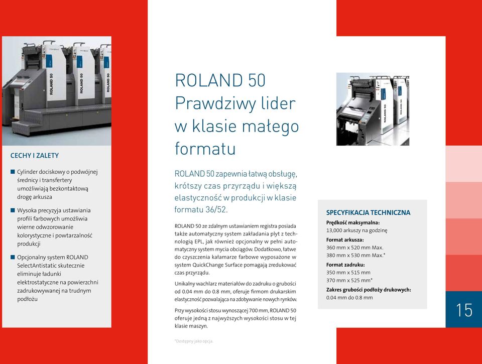 na trudnym podłożu ROLAND 50 zapewnia łatwą obsługę, krótszy czas przyrządu i większą elastyczność w produkcji w klasie formatu 36/52.