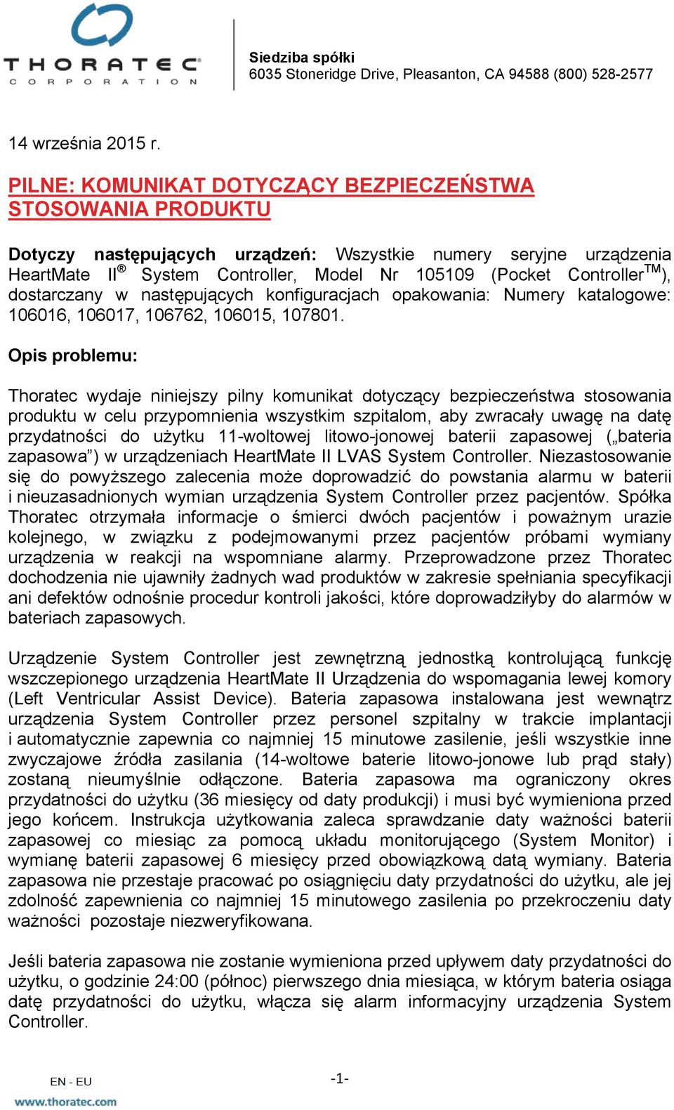 ), dostarczany w następujących konfiguracjach opakowania: Numery katalogowe: 106016, 106017, 106762, 106015, 107801.