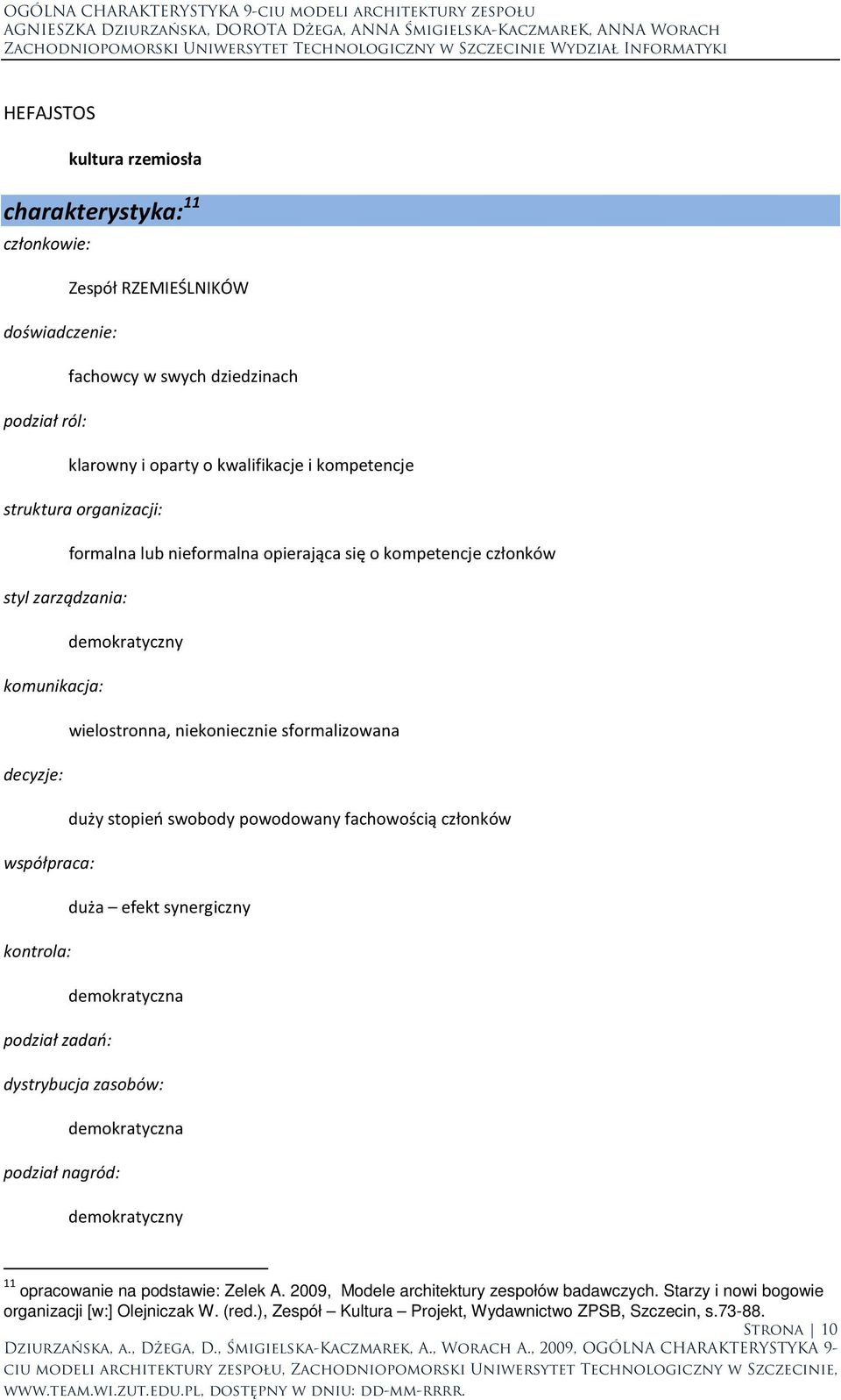 fachowością członków współpraca: duża efekt synergiczny kontrola: demokratyczna podział zadań: dystrybucja zasobów: demokratyczna podział nagród: demokratyczny 11 opracowanie na