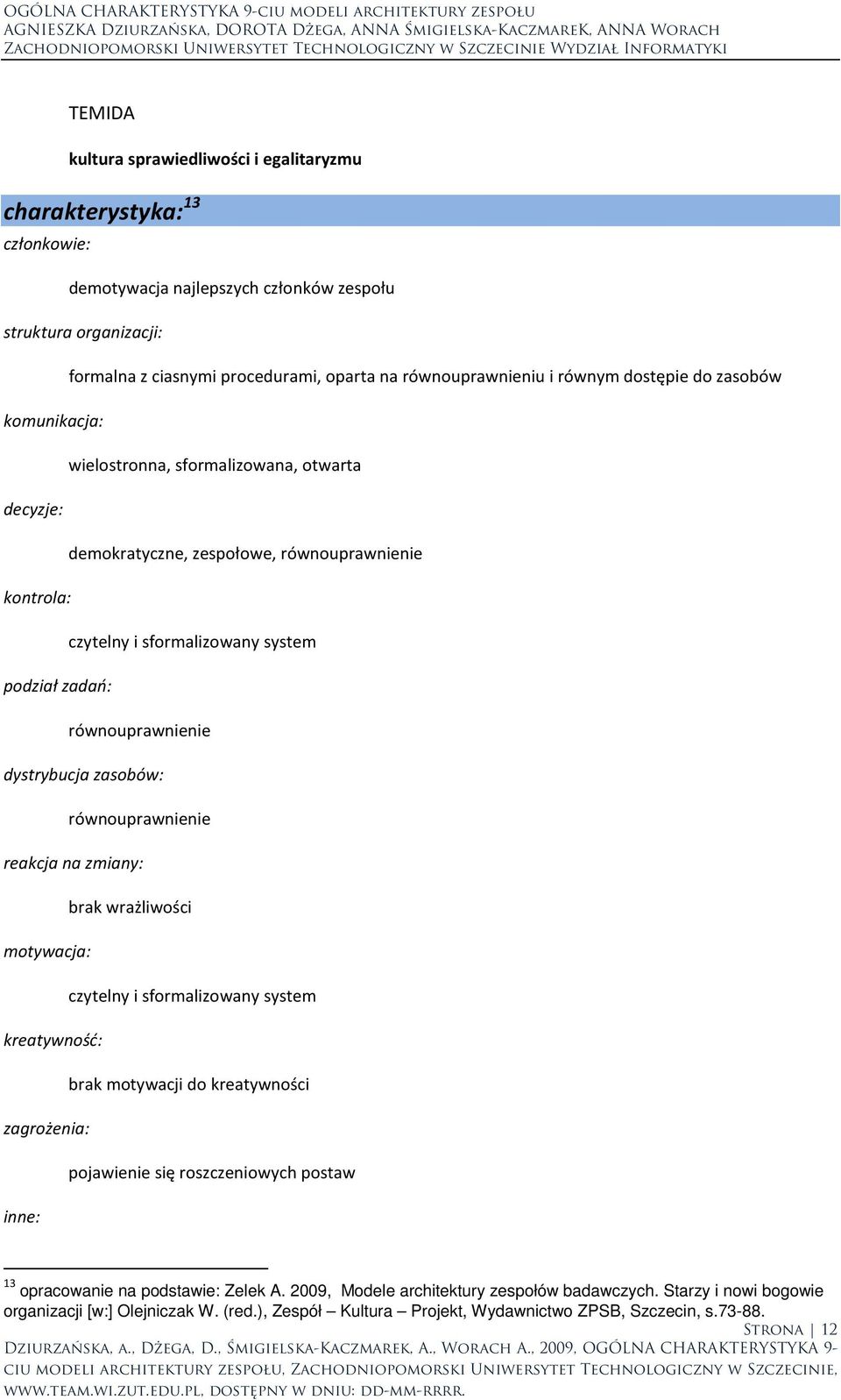 równouprawnienie reakcja na zmiany: brak wrażliwości motywacja: czytelny i sformalizowany system kreatywność: brak motywacji do kreatywności zagrożenia: pojawienie się roszczeniowych postaw inne: 13