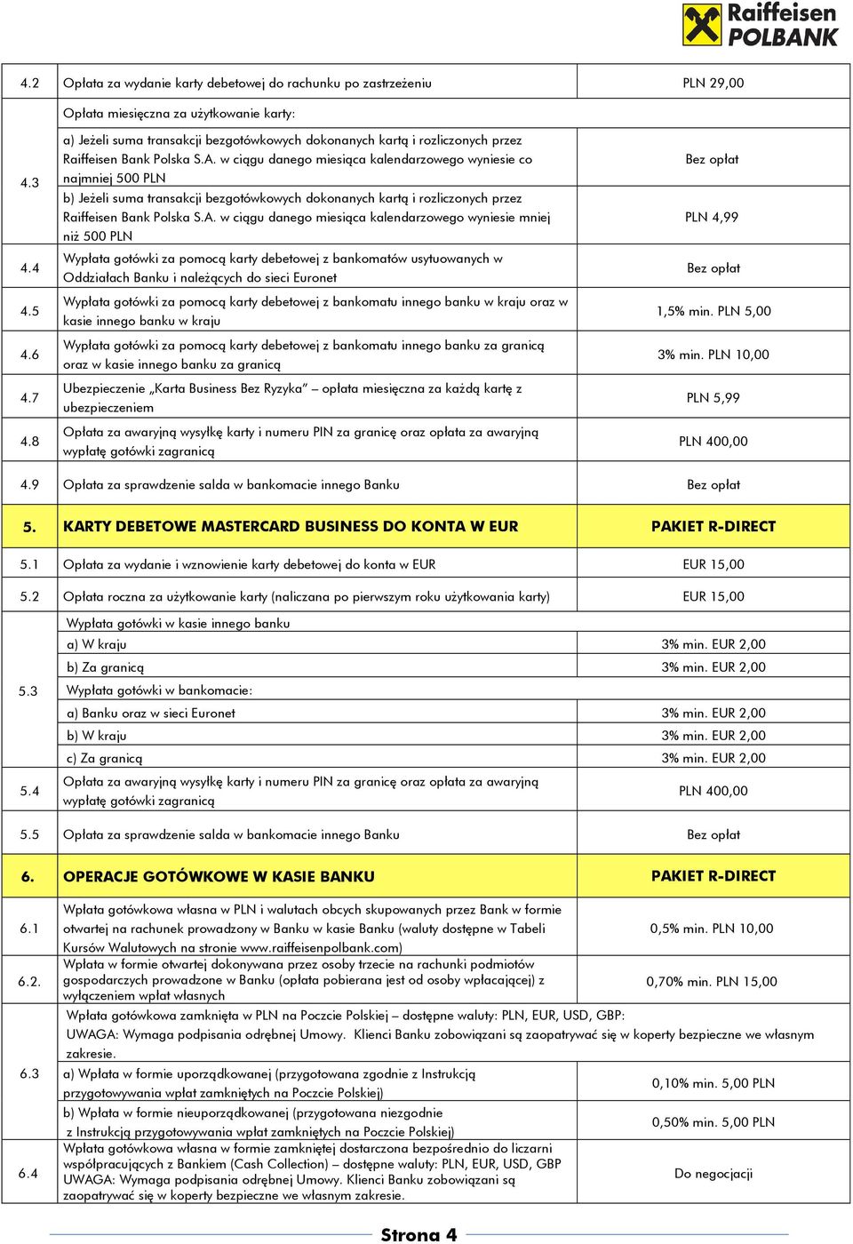w ciągu danego miesiąca kalendarzowego wyniesie co najmniej 500 PLN b) Jeżeli suma transakcji bezgotówkowych dokonanych kartą i rozliczonych przez Raiffeisen Bank Polska S.A.