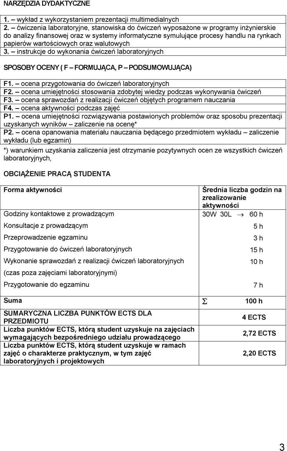 walutowych 3. instrukcje do wykonania ćwiczeń laboratoryjnych SPOSOBY OCENY ( F FORMUJĄCA, P PODSUMOWUJĄCA) F1. ocena przygotowania do ćwiczeń laboratoryjnych F.