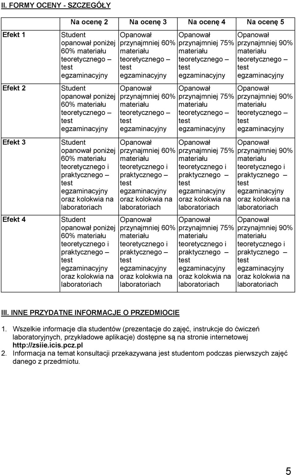 Wszelkie informacje dla studentów (prezentacje do zajęć, instrukcje do ćwiczeń laboratoryjnych, przykładowe