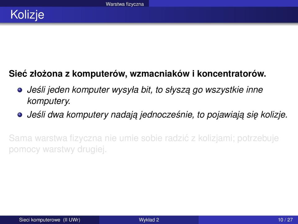 Jeśli dwa komputery nadaja jednocześnie, to pojawiaja się kolizje.