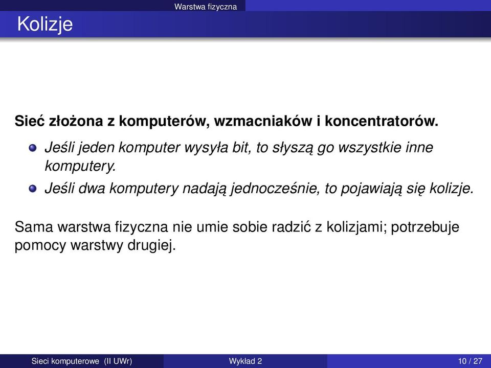 Jeśli dwa komputery nadaja jednocześnie, to pojawiaja się kolizje.