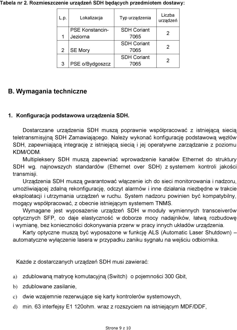 Wymagania techniczne 1. Konfiguracja podstawowa urządzenia SDH. Dostarczane urządzenia SDH muszą poprawnie współpracować z istniejącą siecią teletransmisyjną SDH Zamawiającego.