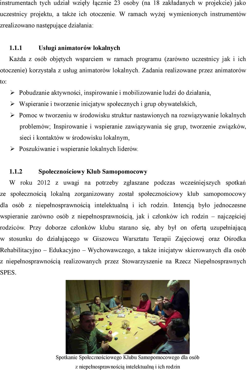 1.1 Usługi animatorów lokalnych Każda z osób objętych wsparciem w ramach programu (zarówno uczestnicy jak i ich otoczenie) korzystała z usług animatorów lokalnych.