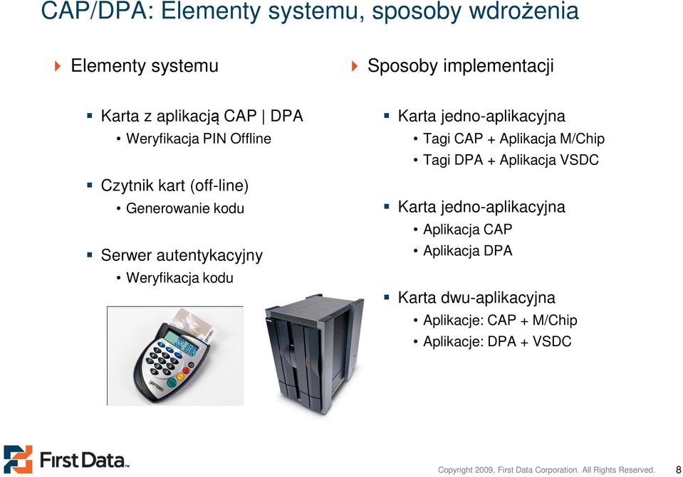 jedno-aplikacyjna Tagi CAP + Aplikacja M/Chip Tagi DPA + Aplikacja VSDC Karta jedno-aplikacyjna Aplikacja CAP