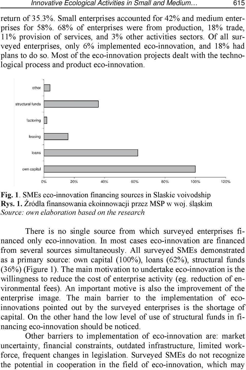 Of all surveyed enterprises, only 6% implemented eco-innovation, and 18% had plans to do so. Most of the eco-innovation projects dealt with the technological process and product eco-innovation. Fig.