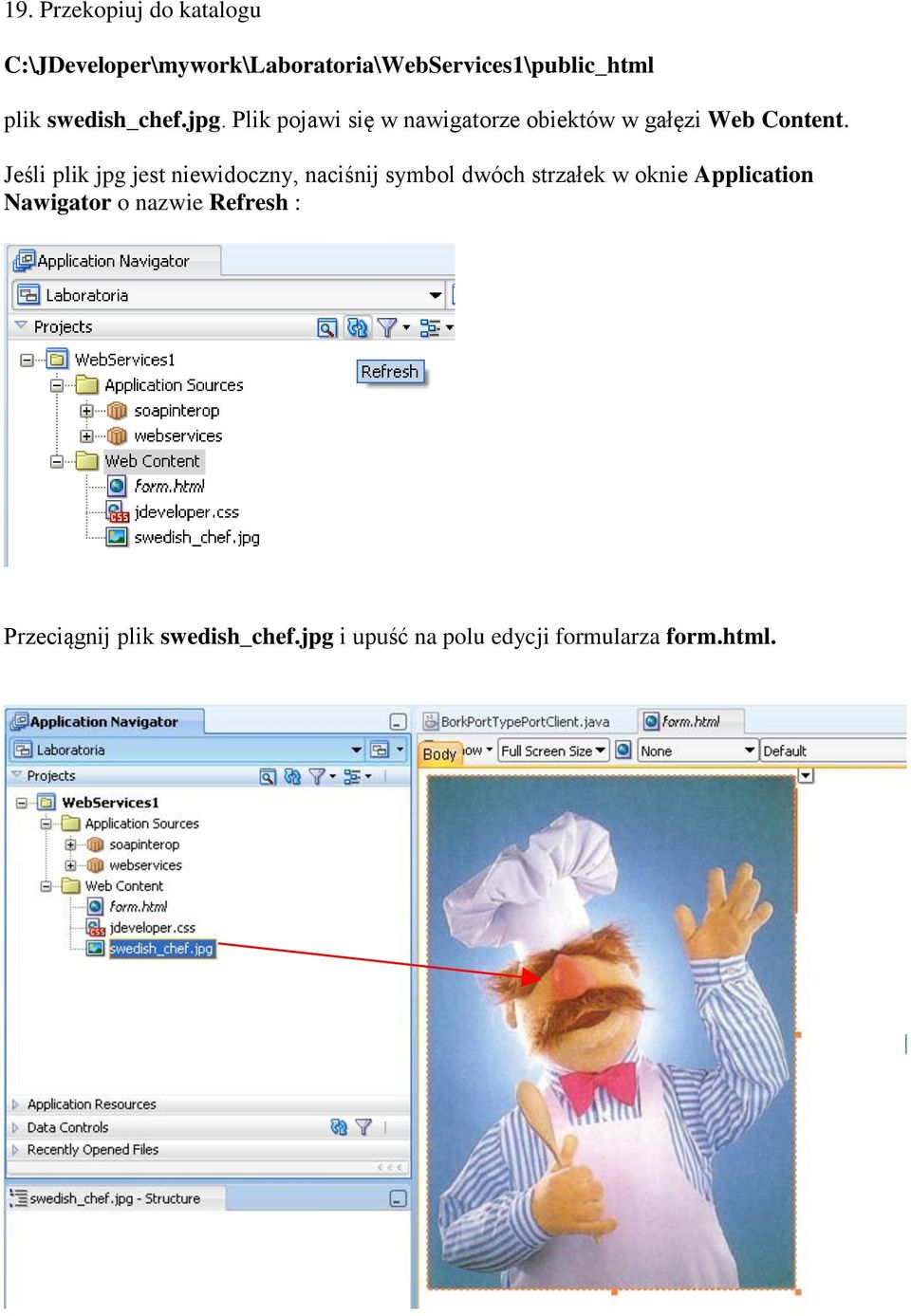 Jeśli plik jpg jest niewidoczny, naciśnij symbol dwóch strzałek w oknie Application