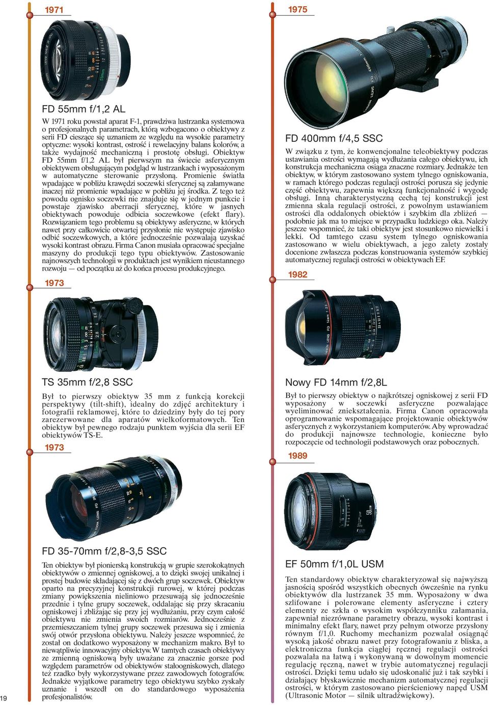 Obiektyw FD 55mm f/1,2 AL był pierwszym na świecie asferycznym obiektywem obsługującym podgląd w lustrzankach i wyposażonym w automatyczne sterowanie przysłoną.