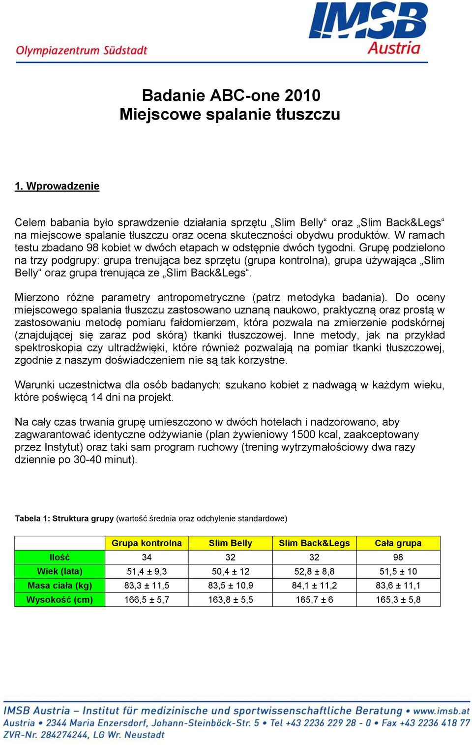 W ramach testu zbadano 98 kobiet w dwóch etapach w odstępnie dwóch tygodni.