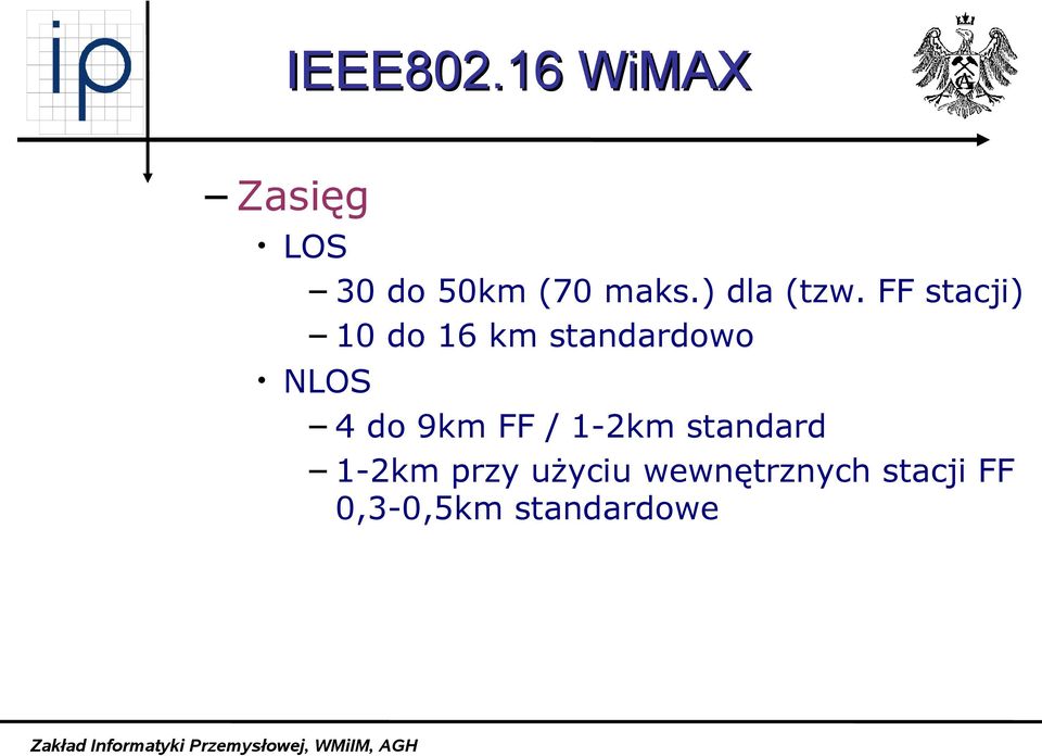 FF stacji) 10 do 16 km standardowo NLOS 4 do